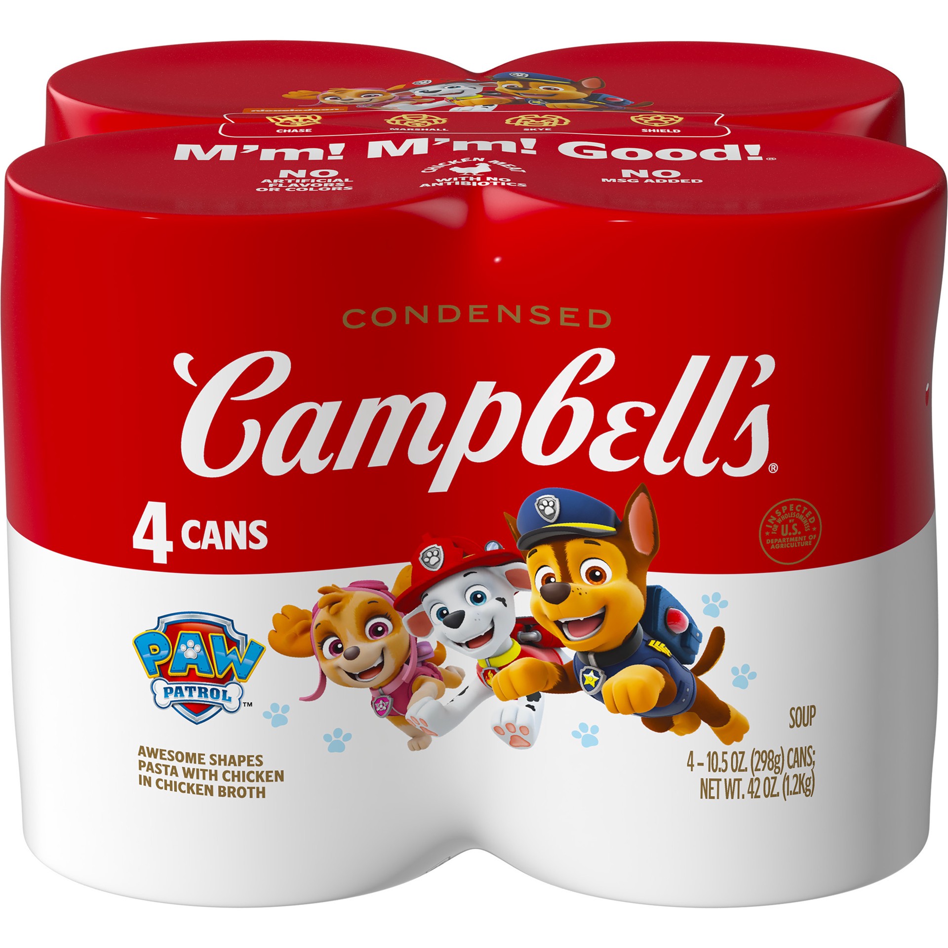 slide 1 of 5, Campbell's Condensed Kids Soup, Paw Patrol Awesome Shapes Pasta With Chicken in Chicken Broth, 10.5 oz Can (4 Pack), 42 oz