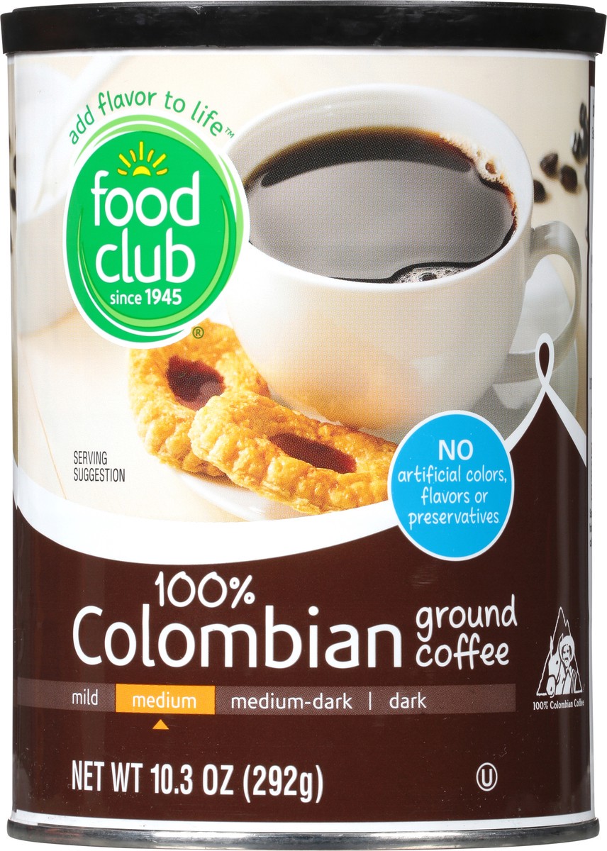 slide 2 of 10, Food Club Medium Ground 100% Colombian Coffee - 10.3 oz, 10.3 oz