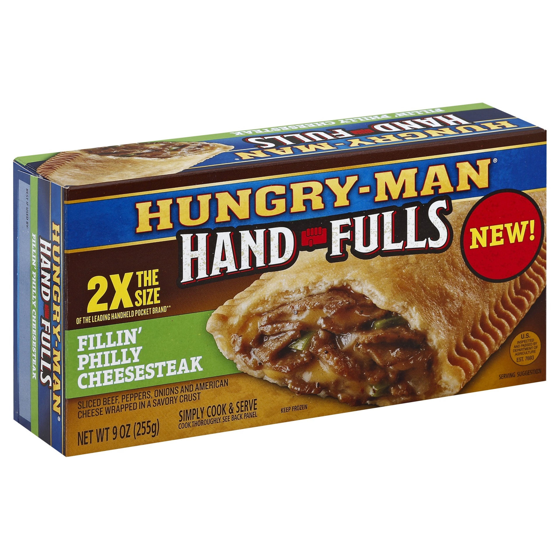 slide 1 of 4, Hungry-Man Hand Fulls Fillin' Philly Cheesesteak, 9 oz