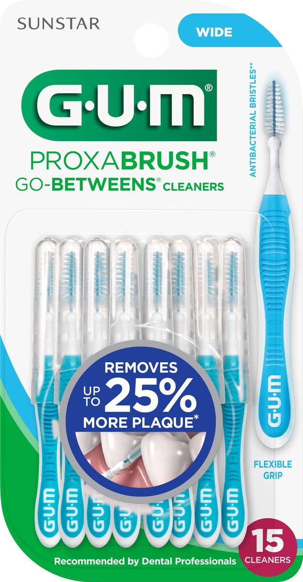 slide 3 of 3, G-U-M Sunstar Proxabrush Go-Betweens Cleaners Wide Cleaners 15 ea, 15 ct