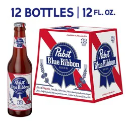 Pabst Blue Ribbon Beer, 12 pack, 12 fl oz Glass Bottles, 4.7% ABV, Domestic Lager
