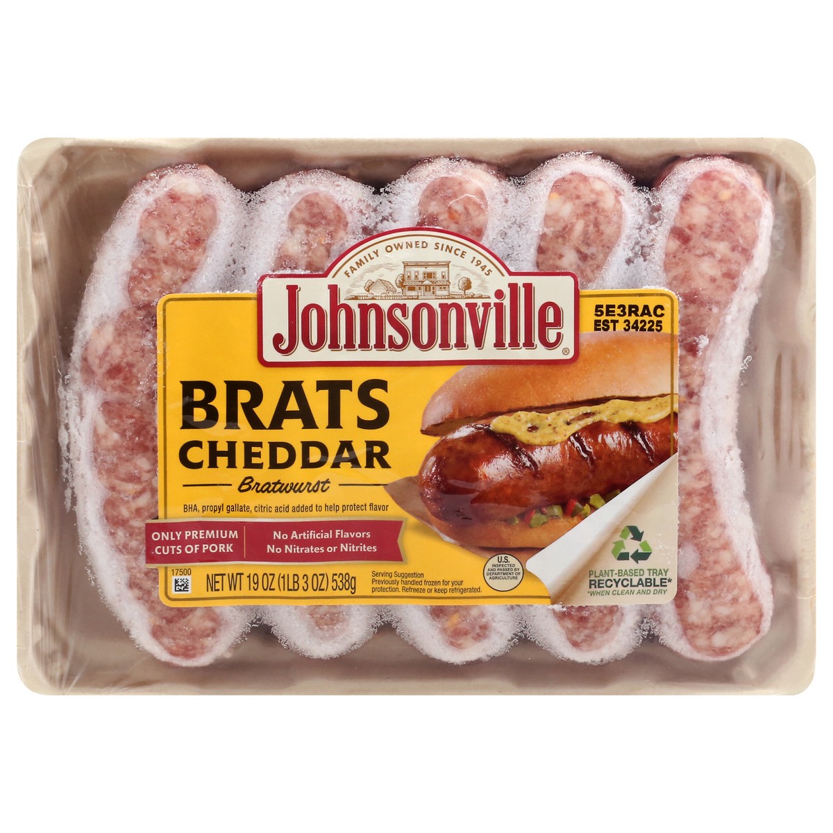 slide 1 of 1, Johnsonville Bratwurst, Cheddar, 