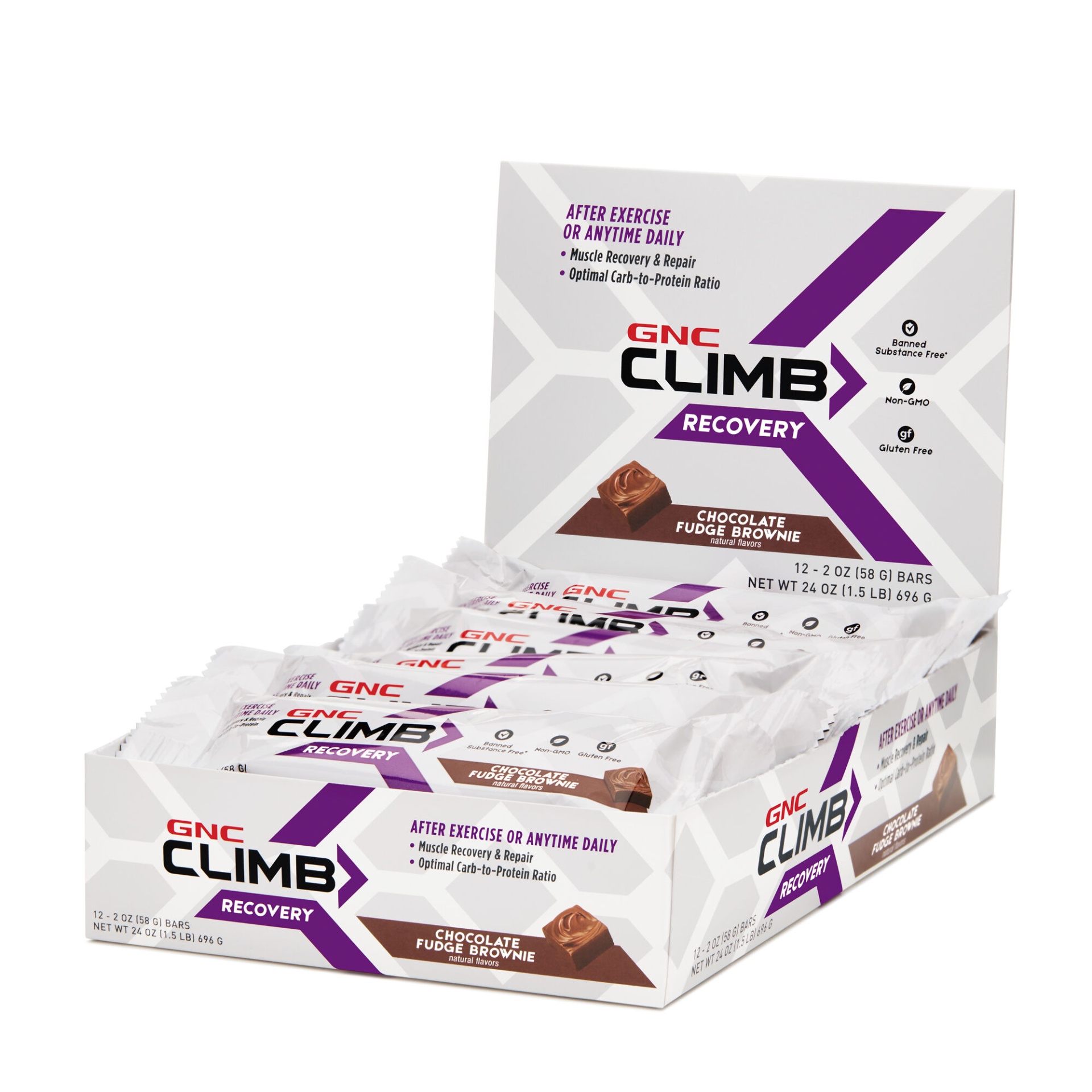 slide 1 of 1, GNC Climb Recovery Protein Bar - Chocolate Fudge Brownie, 12 ct