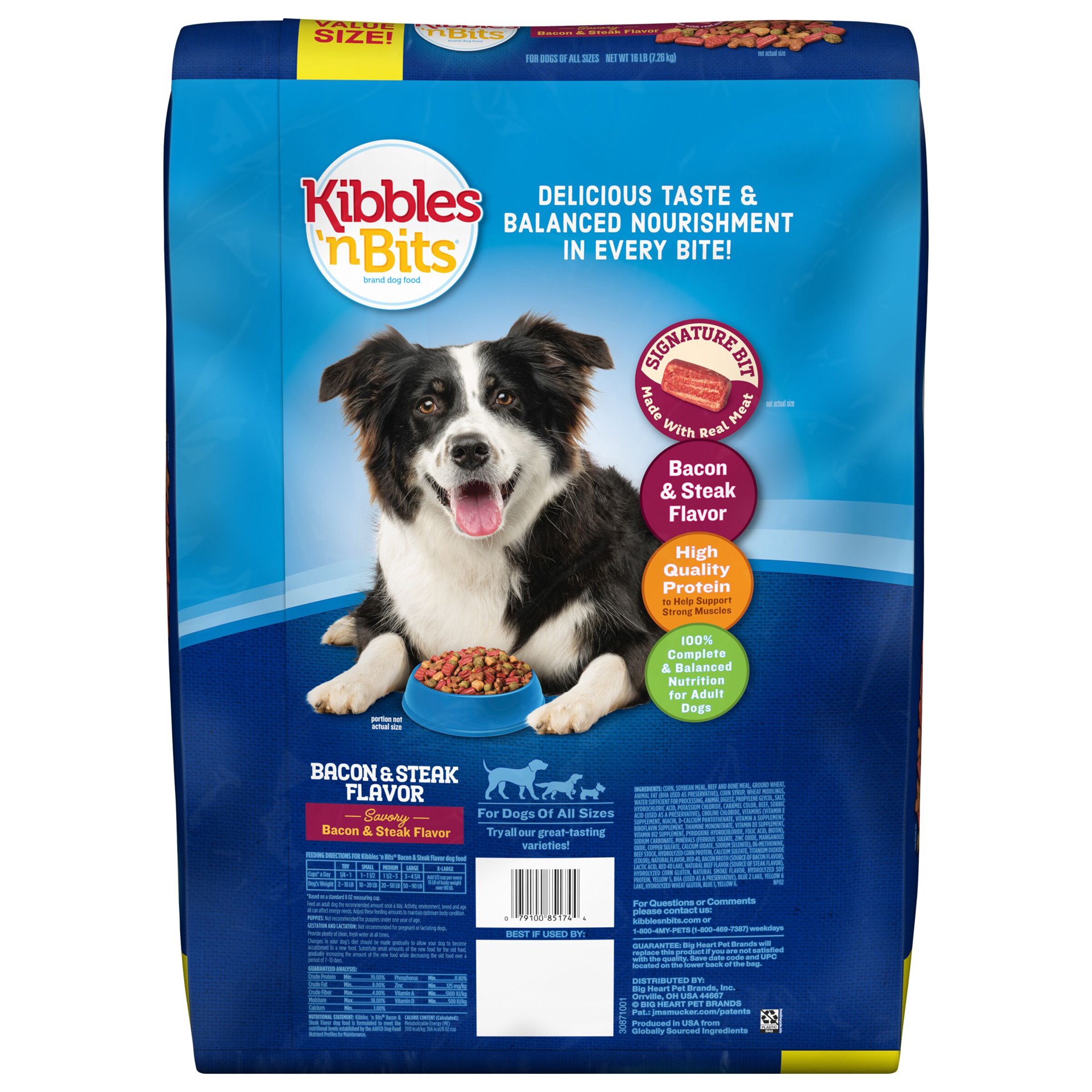 slide 6 of 7, Kibbles 'n Bits Savory Bacon & Steak Flavor Dry Dog Food, 16 lb. Bag, 16 lb