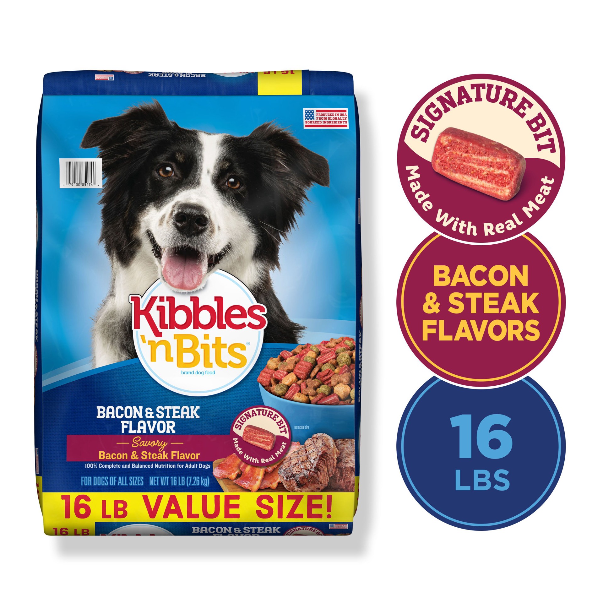 slide 7 of 7, Kibbles 'n Bits Savory Bacon & Steak Flavor Dry Dog Food, 16 lb. Bag, 16 lb