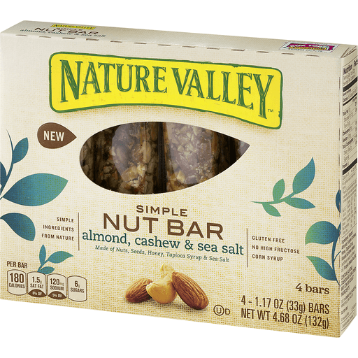 slide 3 of 9, Nature Valley Simple Nut Bar Almond, Cashew & Sea Salt, 4 ct; 4.68 oz