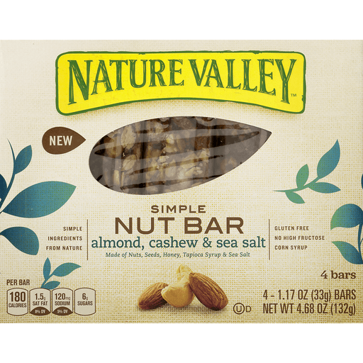 slide 4 of 9, Nature Valley Simple Nut Bar Almond, Cashew & Sea Salt, 4 ct; 4.68 oz