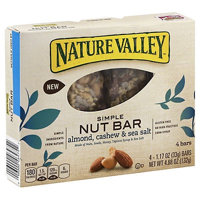 slide 1 of 9, Nature Valley Simple Nut Bar Almond, Cashew & Sea Salt, 4 ct; 4.68 oz