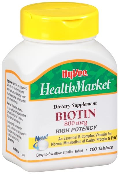 slide 1 of 1, Hy-Vee HealthMarket Biotin 800Mcg High Potency Tablets, 100 ct