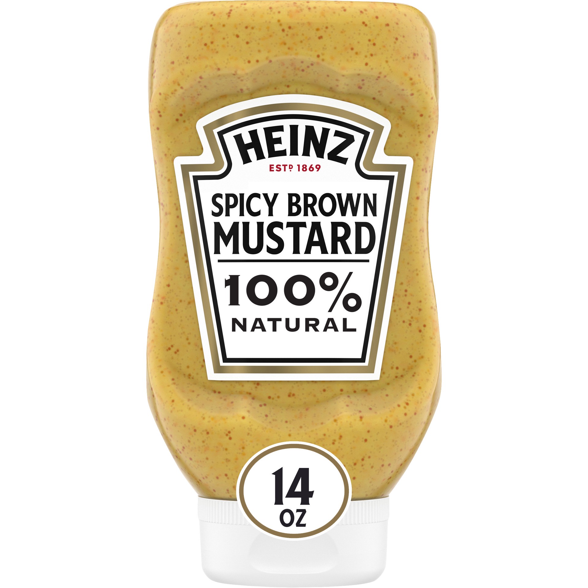 slide 1 of 9, Heinz 100% Natural Spicy Brown Mustard, 14 oz Bottle, 14 oz