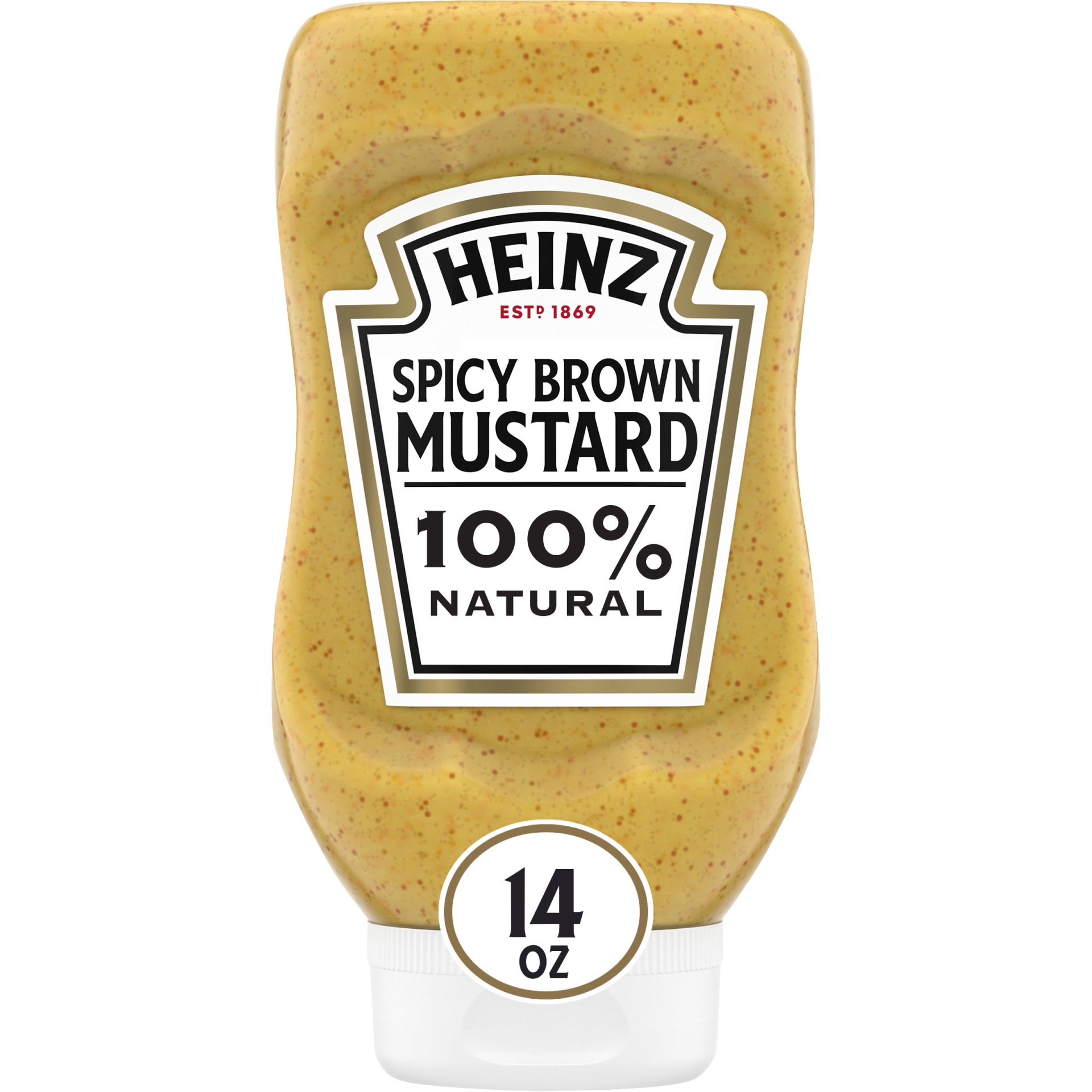 slide 1 of 1, Heinz 100% Natural Spicy Brown Mustard Bottle, 14 oz