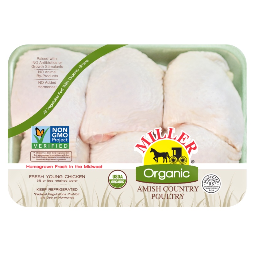 slide 1 of 1, Miller Organic Fresh Young Chicken Thighs, per lb