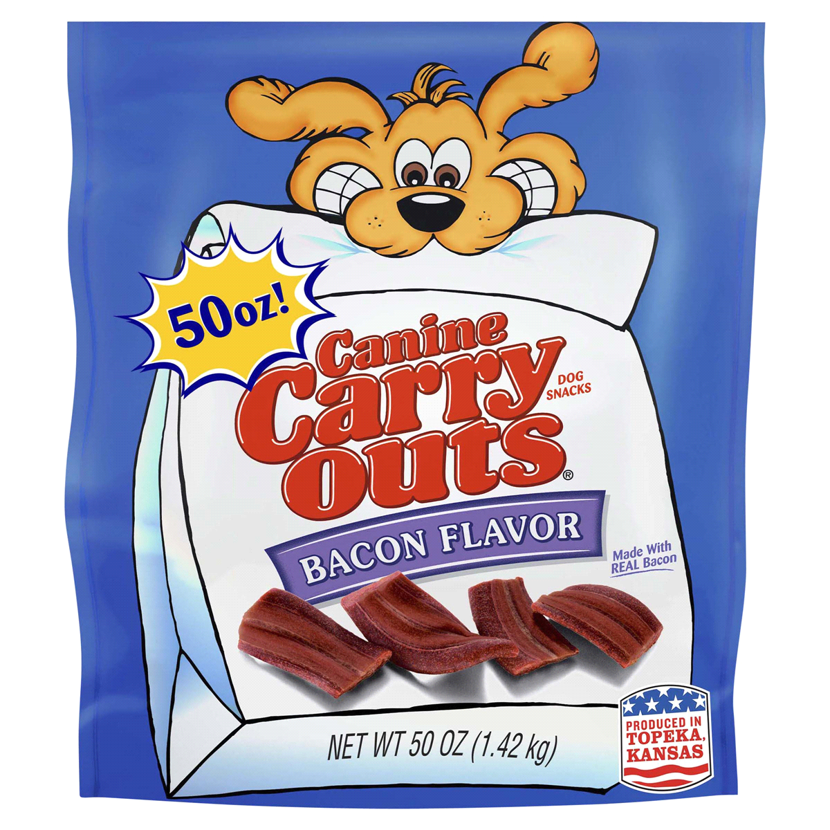 slide 1 of 2, Canine Carry Outs Dog Snacks, Bacon Flavor, 50 oz