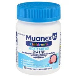 Mucinex Children''s Mighty Chews Mixed Berry Flavor 162.5 mg Cold & Flu 16 Chewable Tablets