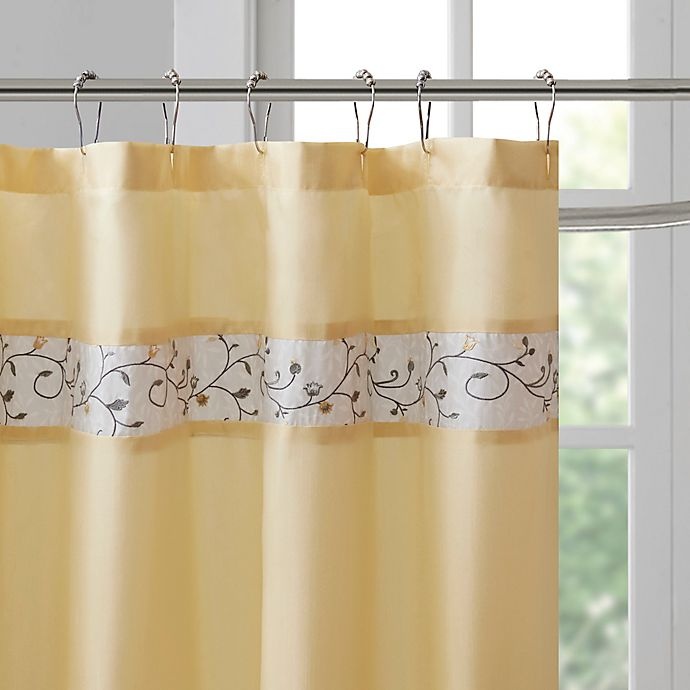 slide 3 of 4, Madison Park Serene Embroidered Shower Curtain - Yellow, 72 in x 72 in