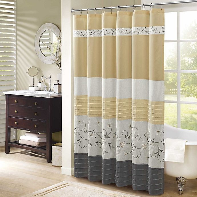 slide 1 of 4, Madison Park Serene Embroidered Shower Curtain - Yellow, 72 in x 72 in