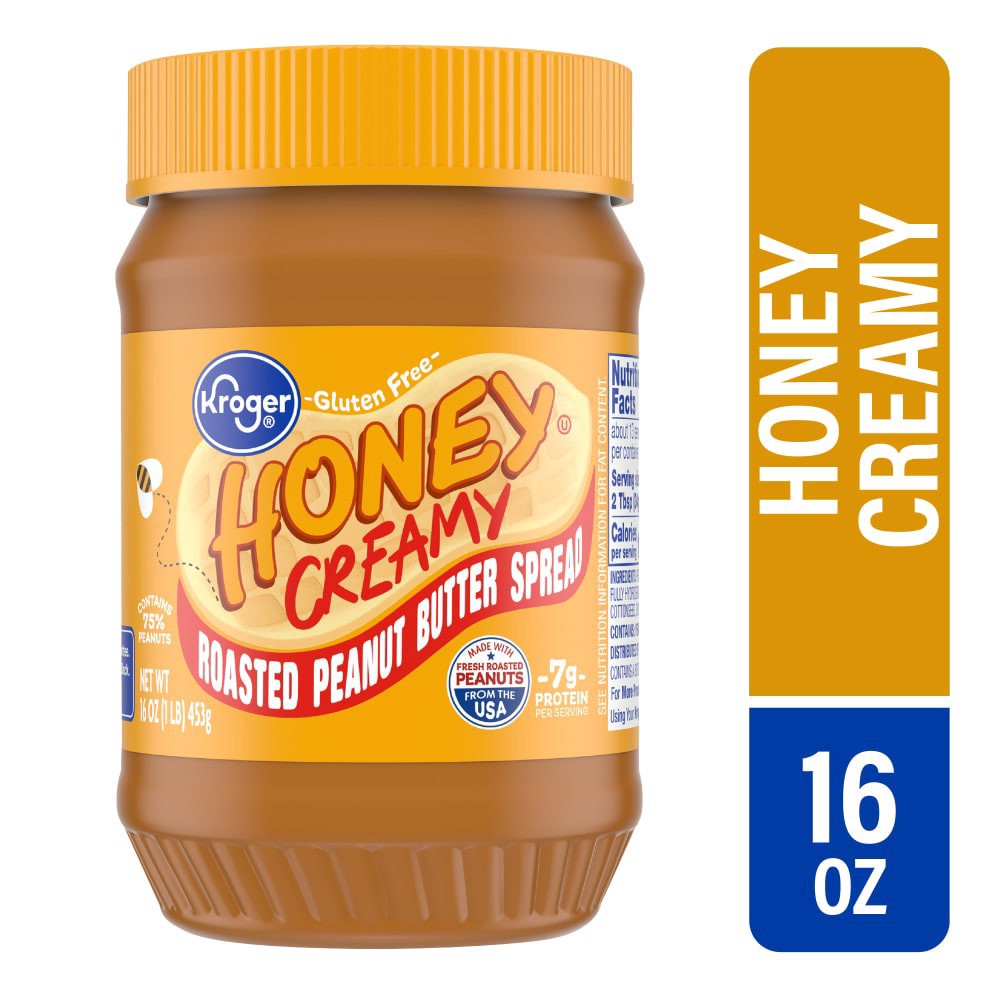 slide 1 of 6, Kroger Honey Creamy Roasted Peanut Spread Gluten Free, 16 oz