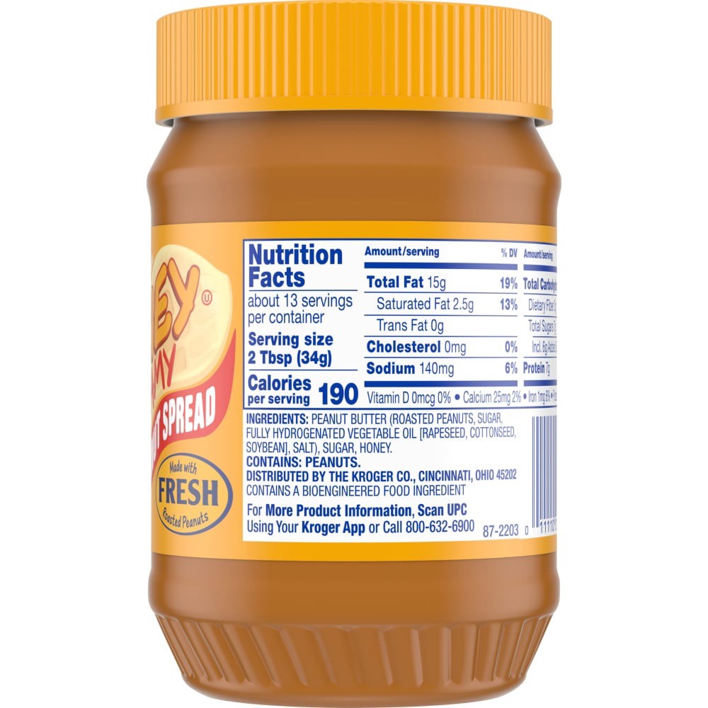 slide 2 of 4, Kroger Honey Creamy Roasted Peanut Spread Gluten Free, 16 oz