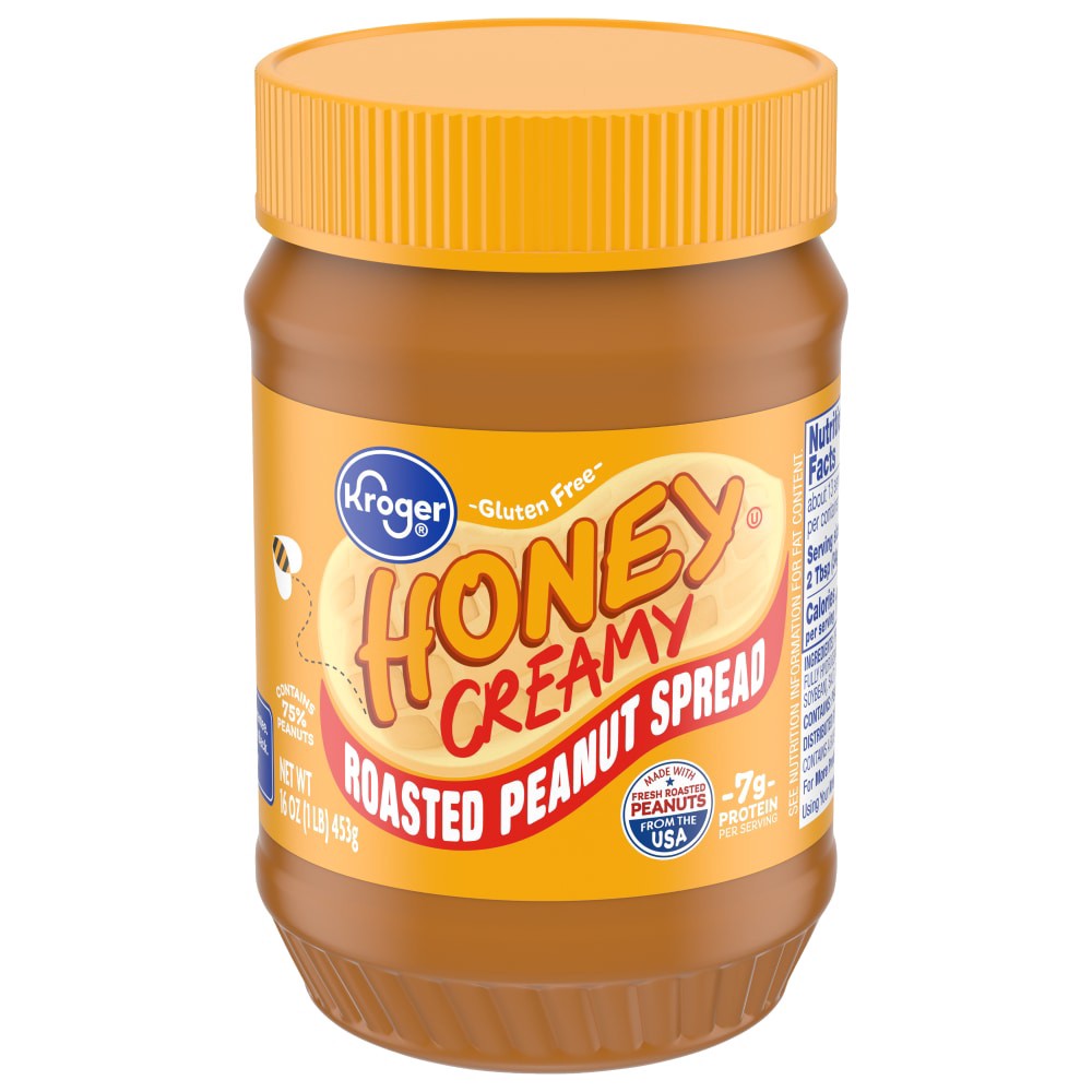 slide 1 of 4, Kroger Honey Creamy Roasted Peanut Spread Gluten Free, 16 oz