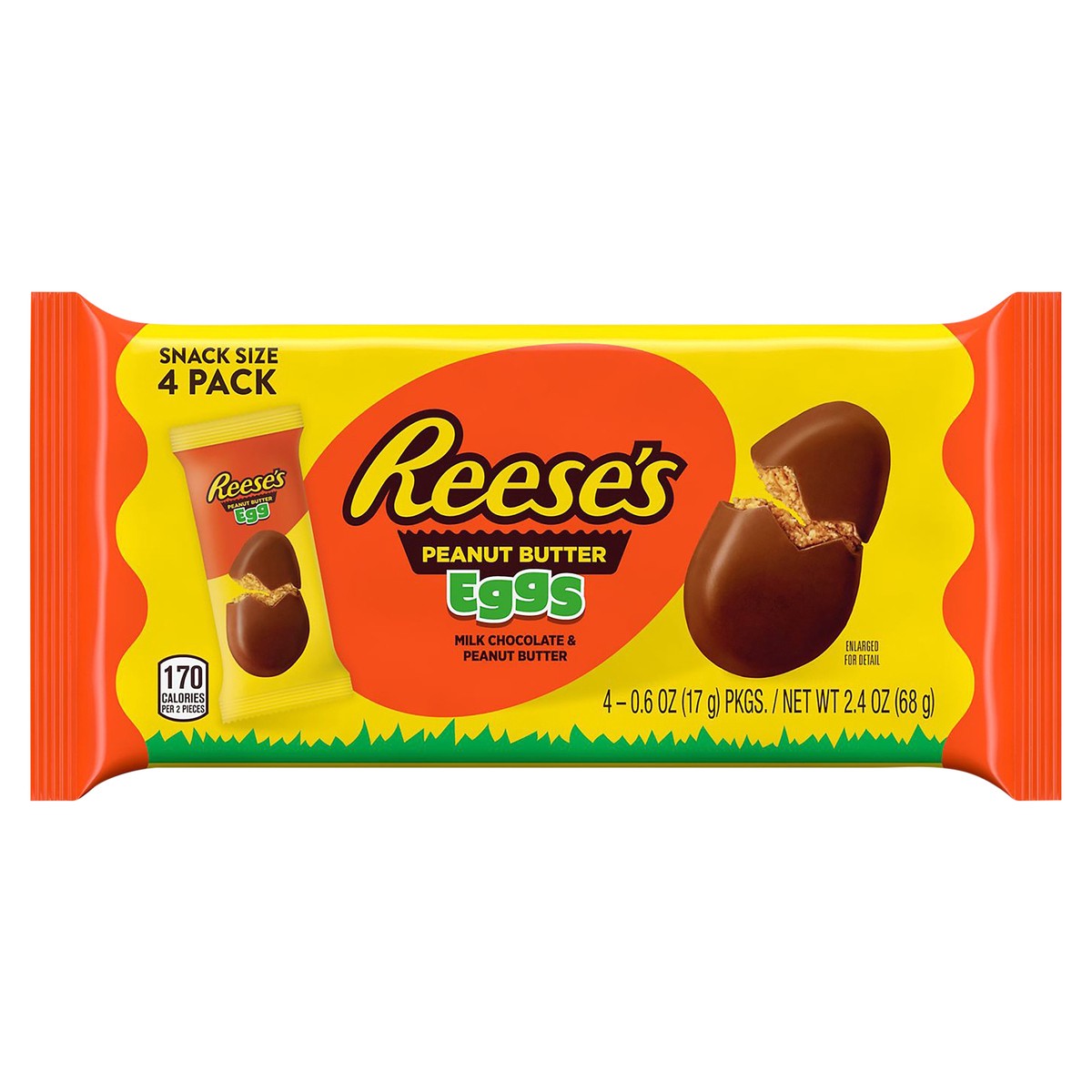 slide 6 of 8, Reese's Milk Chocolate Snack Size Peanut Butter Eggs, Easter Candy Packs, 0.6 oz (4 Count), 0.6 oz