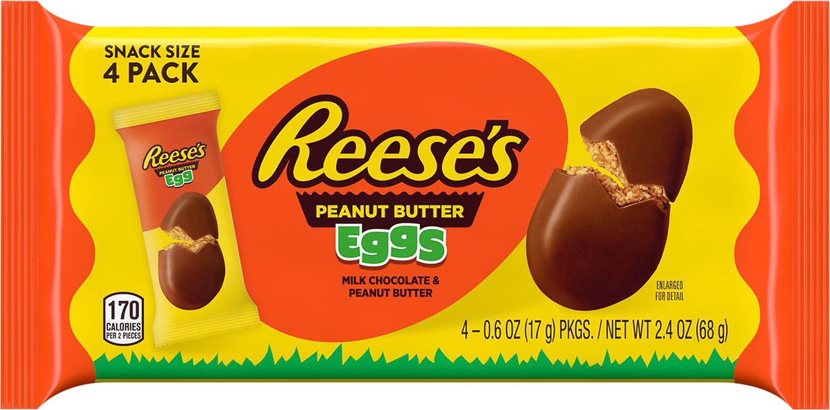 slide 8 of 8, Reese's Milk Chocolate Snack Size Peanut Butter Eggs, Easter Candy Packs, 0.6 oz (4 Count), 0.6 oz