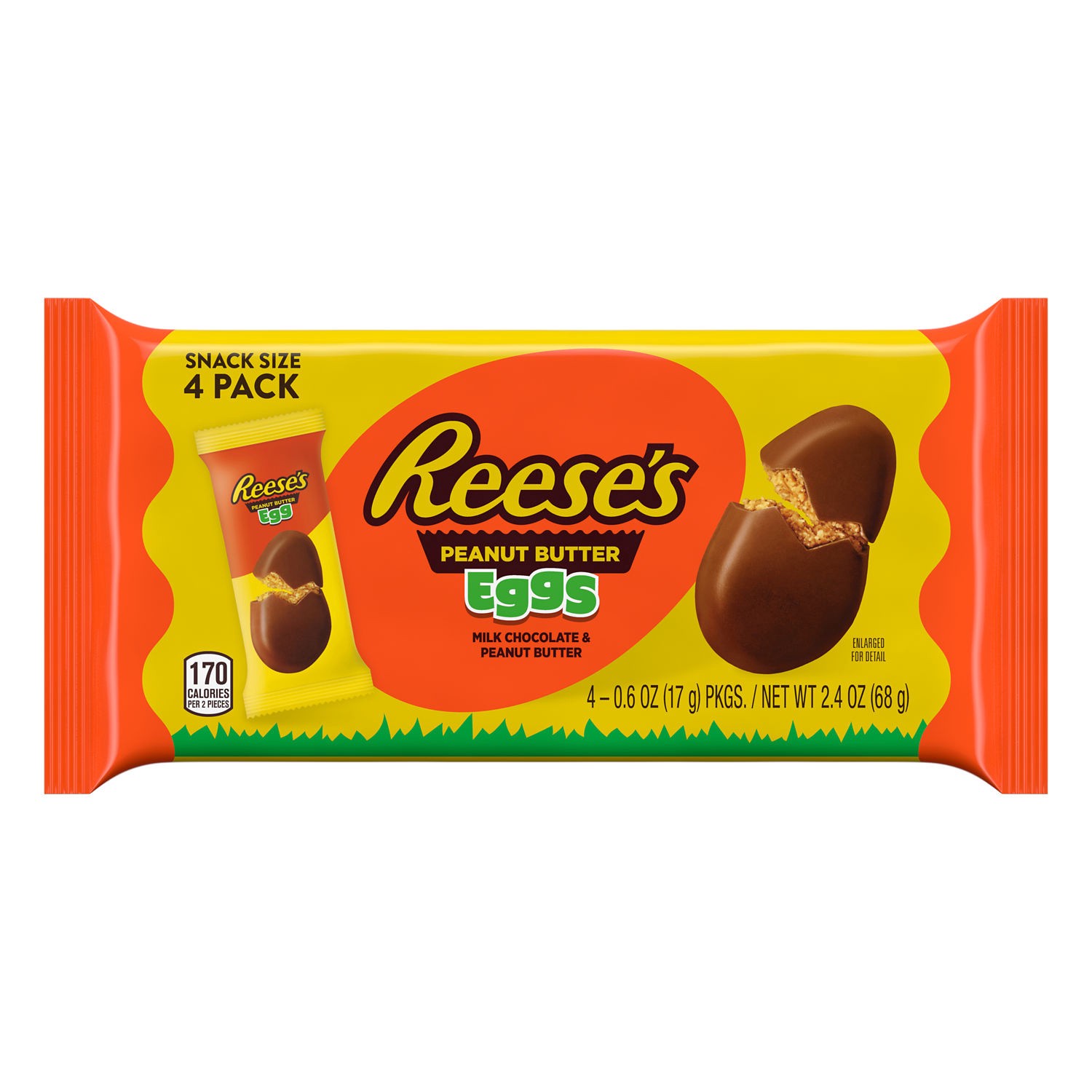 slide 1 of 8, Reese's Milk Chocolate Snack Size Peanut Butter Eggs, Easter Candy Packs, 0.6 oz (4 Count), 0.6 oz
