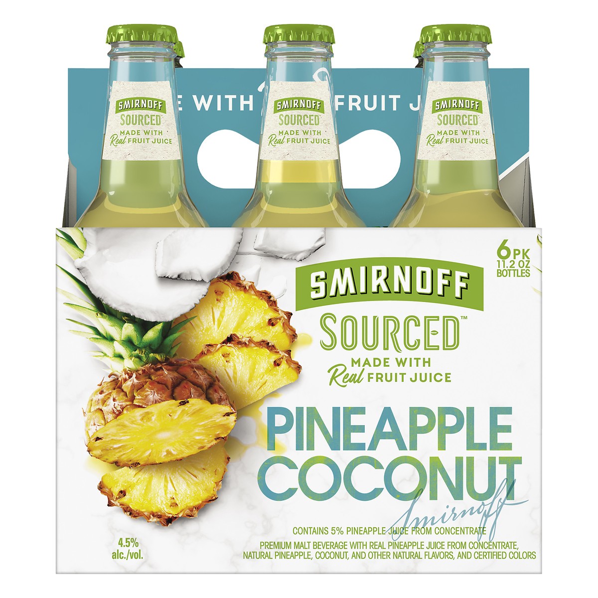 slide 1 of 7, Smirnoff Sourced Pineapple Coconut Beer 6 ea, 67.2 fl oz