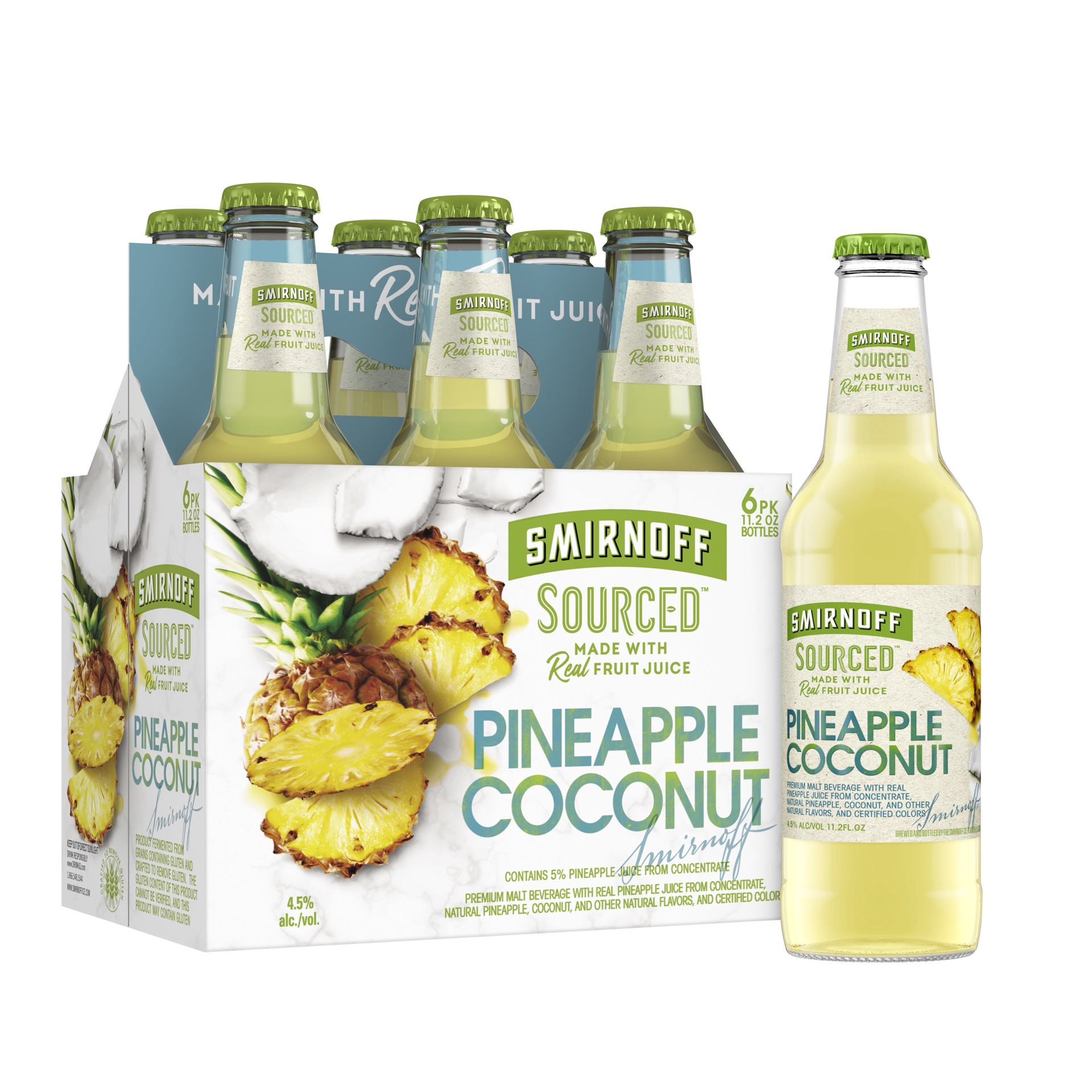 slide 1 of 7, Smirnoff Sourced Pineapple Coconut Beer 6 ea, 67.2 oz