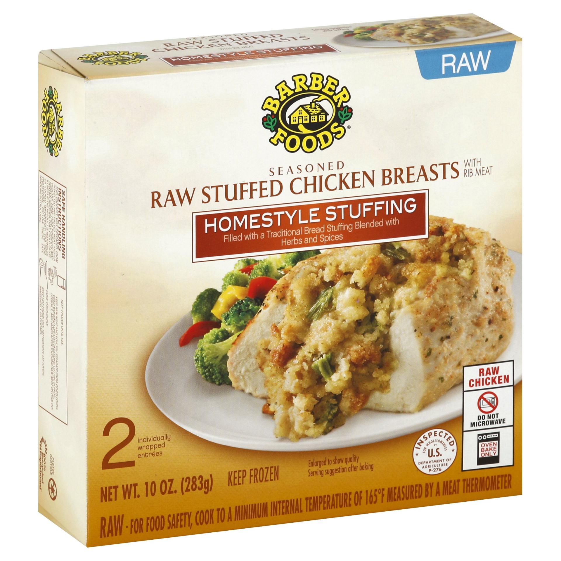 slide 1 of 1, Barber Foods Homestyle Stuffing Raw Stuffed Chicken Breasts, 2 ct; 10 oz