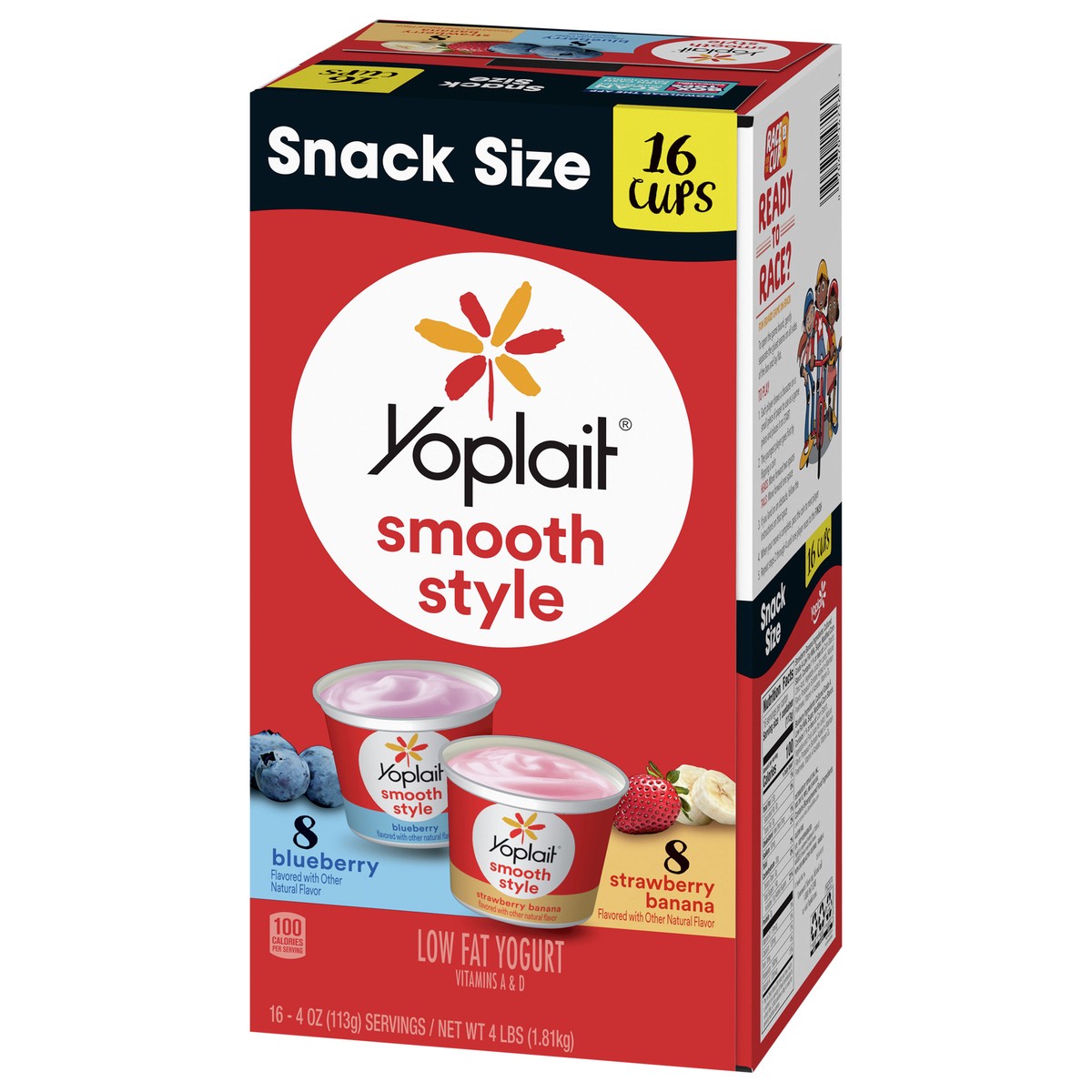 slide 2 of 9, Yoplait Smooth Style Low Fat Yogurt Variety Pack, Blueberry and Strawberry Banana Yogurt Snack Cups, Gluten Free Snacks, 4 LBS, 16 Yogurt Cups, 16 ct