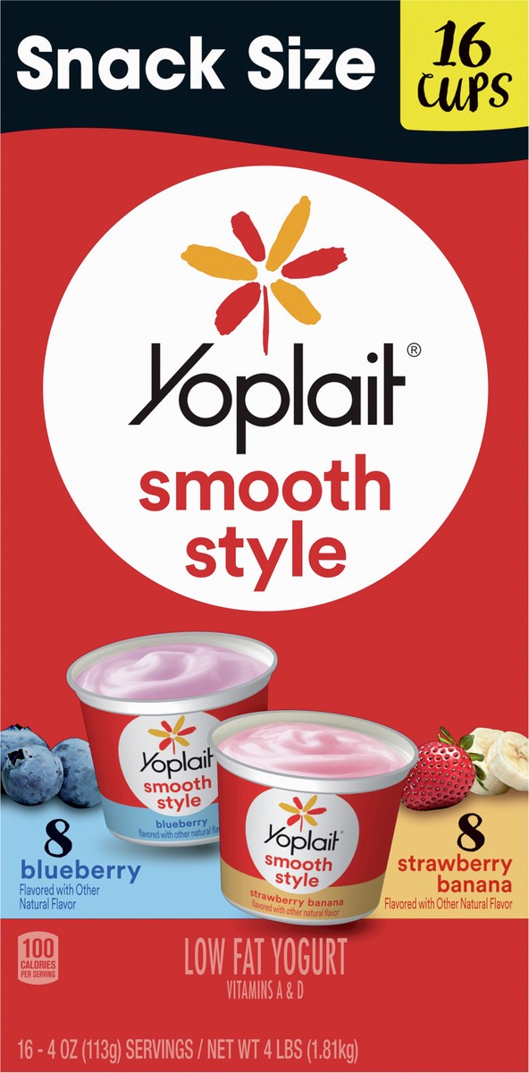 Yoplait Smooth Style Low Fat Yogurt, Snack Cups Variety Pack, 4