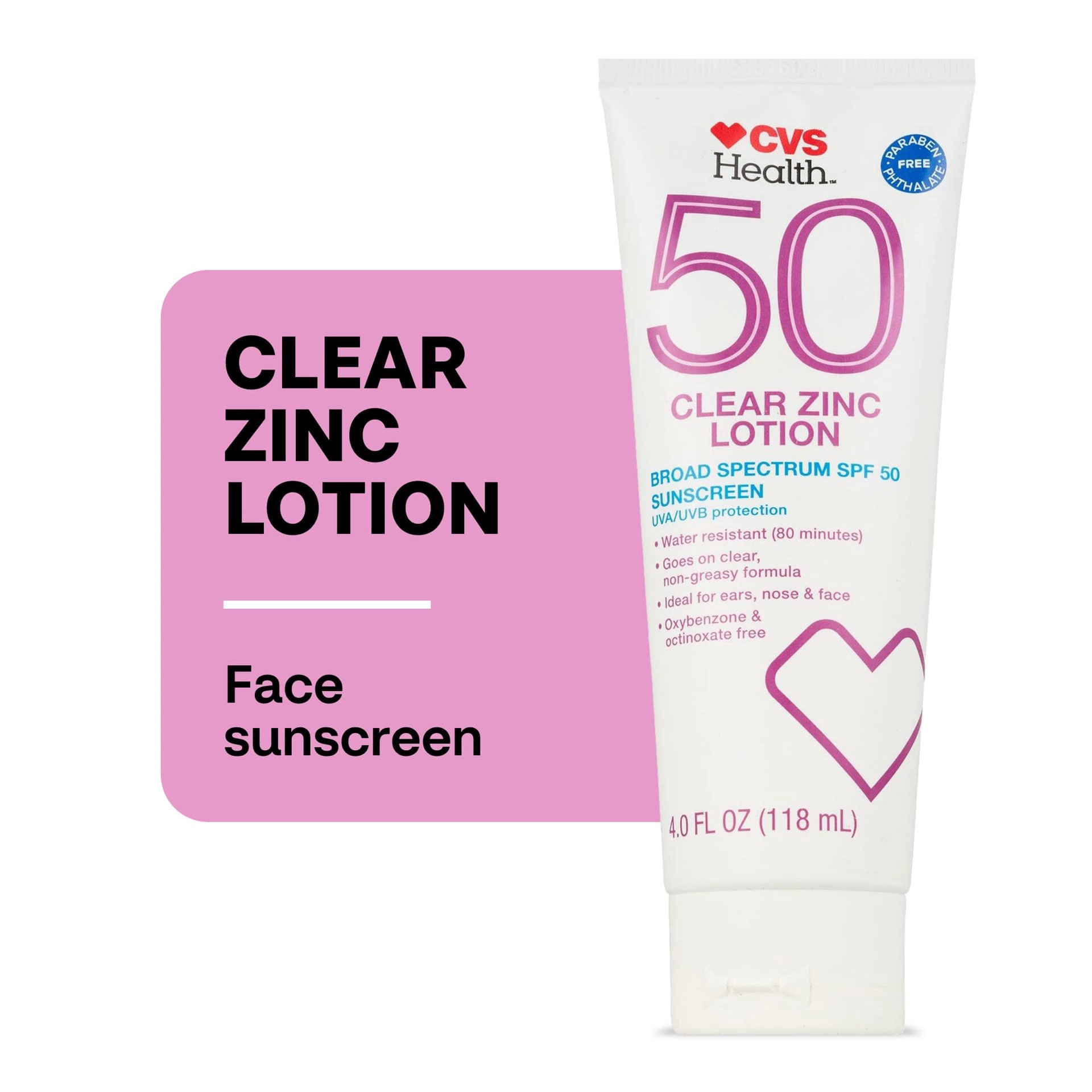slide 1 of 1, CVS Health Clear Zinc Broad Spectrum Sun Lotion Spf 50, 2 Oz, 1 ct