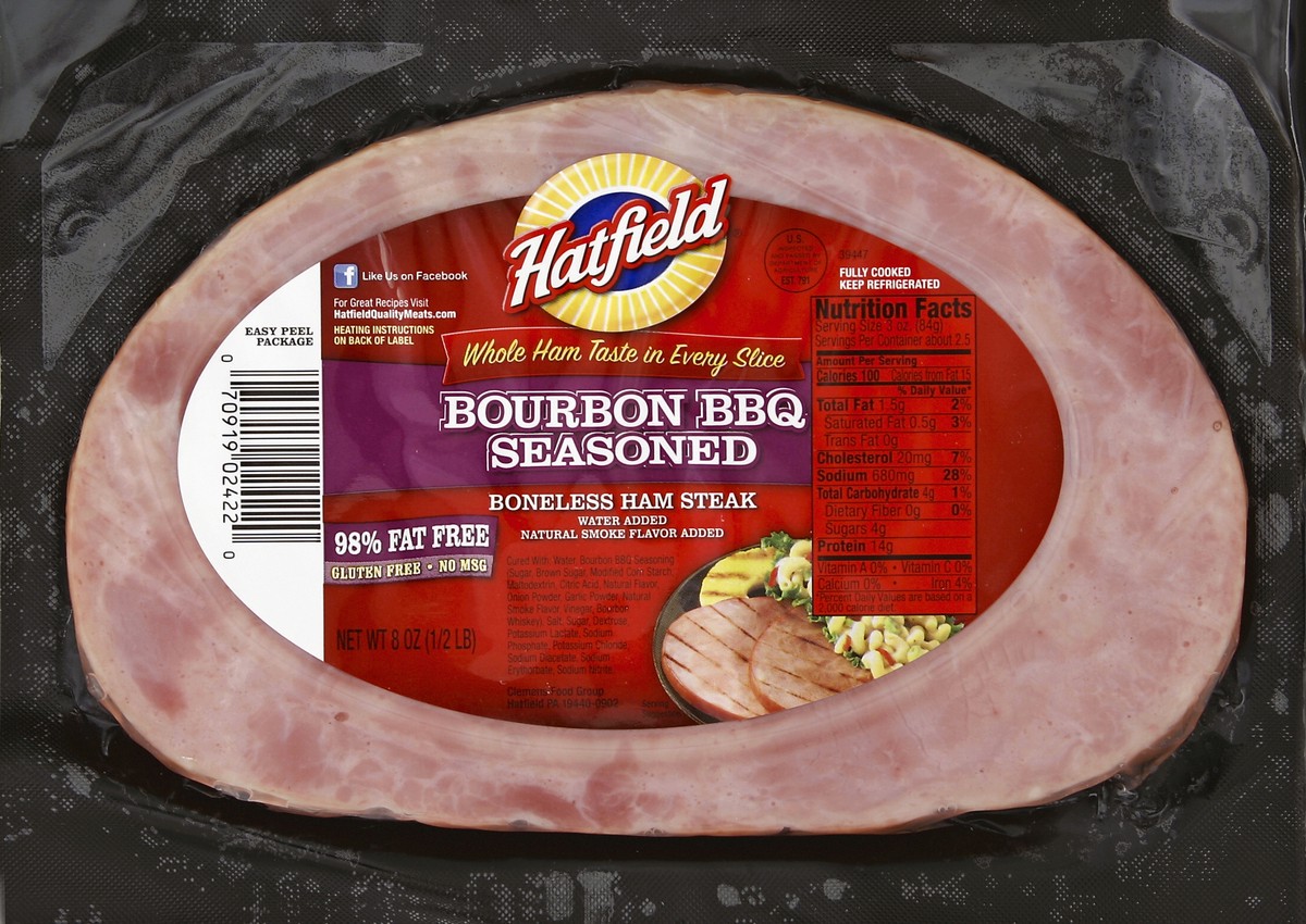 slide 5 of 5, Hatfield Quality Meats Bourbon Bbq Boneless Ham Steak, 8 oz