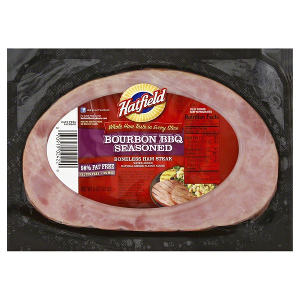 slide 1 of 1, Hatfield Quality Meats Bourbon Bbq Boneless Ham Steak, 8 oz