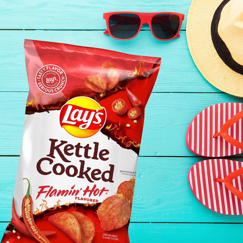 slide 3 of 5, Lay's Kettle Cooked Potato Chips Flamin' Hot Flavored 8 Oz, 