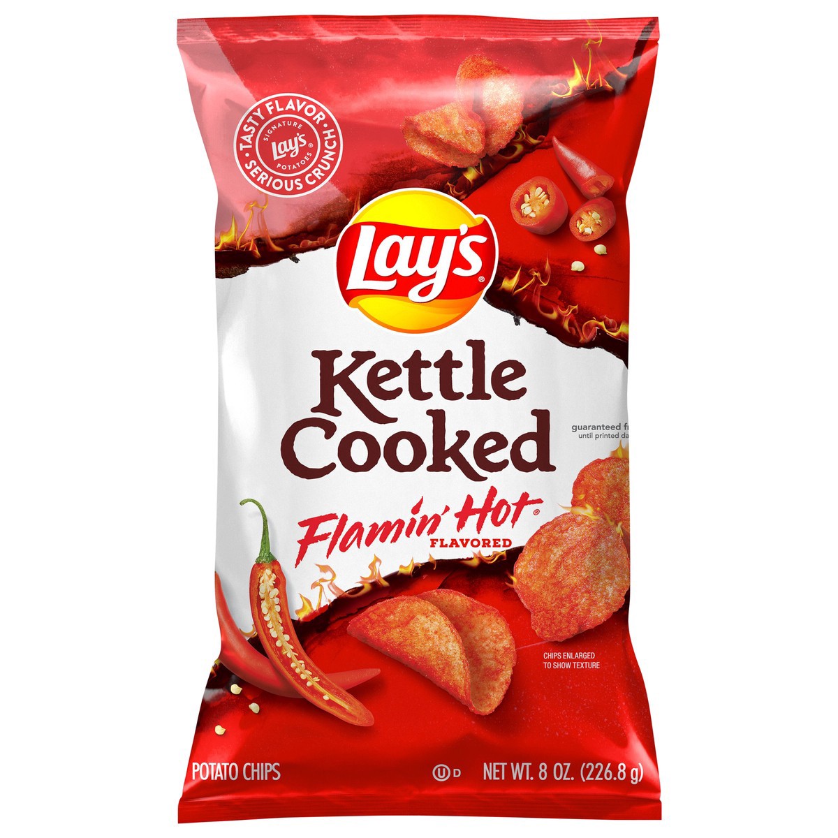 slide 1 of 5, Lay's Kettle Cooked Potato Chips Flamin' Hot Flavored 8 Oz, 