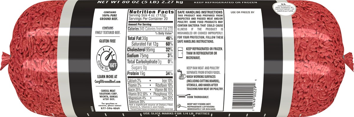 slide 2 of 3, Standard Pride 73% Lean / 27% Fat, Ground Beef Roll, 5 lb. (80 oz.), 80 oz