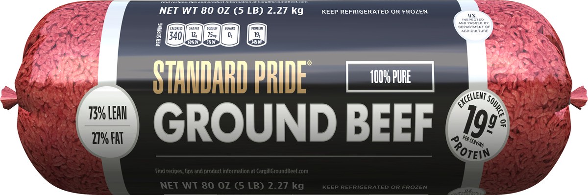 slide 3 of 3, Standard Pride 73% Lean / 27% Fat, Ground Beef Roll, 5 lb. (80 oz.), 80 oz