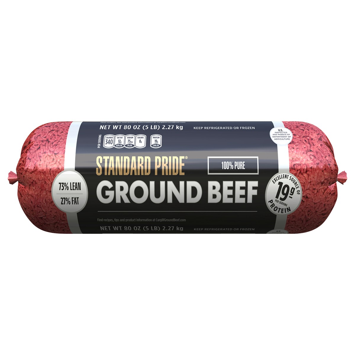 slide 1 of 3, Standard Pride 73% Lean / 27% Fat, Ground Beef Roll, 5 lb., 80 oz