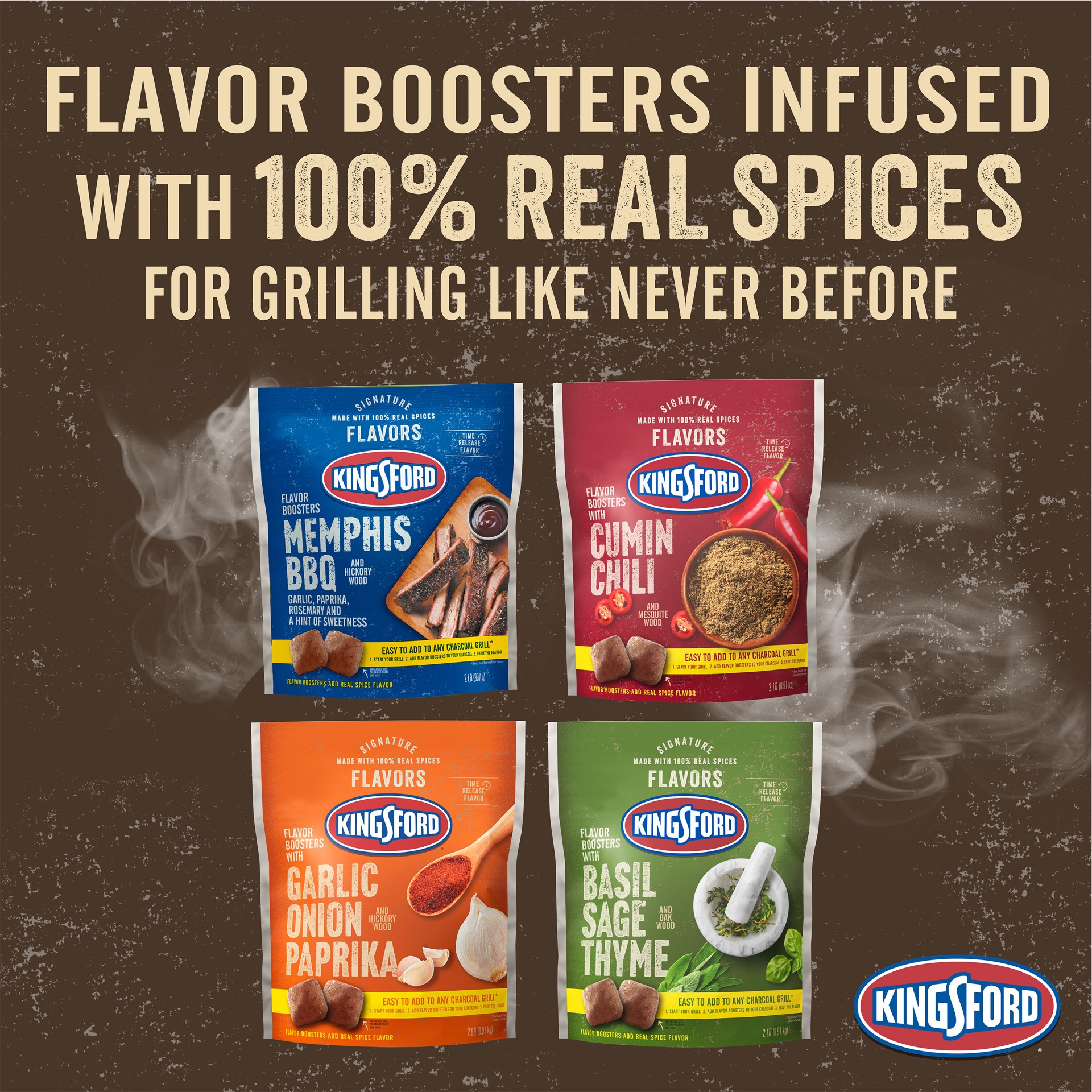 slide 5 of 5, Kingsford Signature Flavor Boosters with Chili, Cumin, Mesquite - 2 Pounds, 9 lb