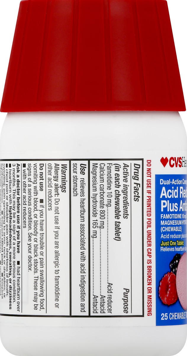 slide 5 of 9, CVS Health Dual-Action Complete Acid Reducer & Antacid Chewable Tablet, Berry, 25 Ct, 25 ct
