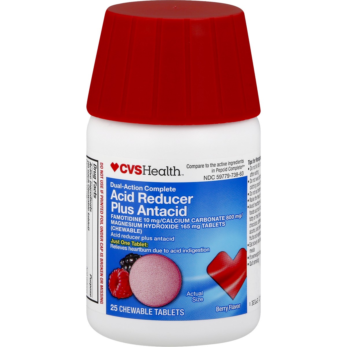 slide 7 of 9, CVS Health Dual-Action Complete Acid Reducer & Antacid Chewable Tablet, Berry, 25 Ct, 25 ct