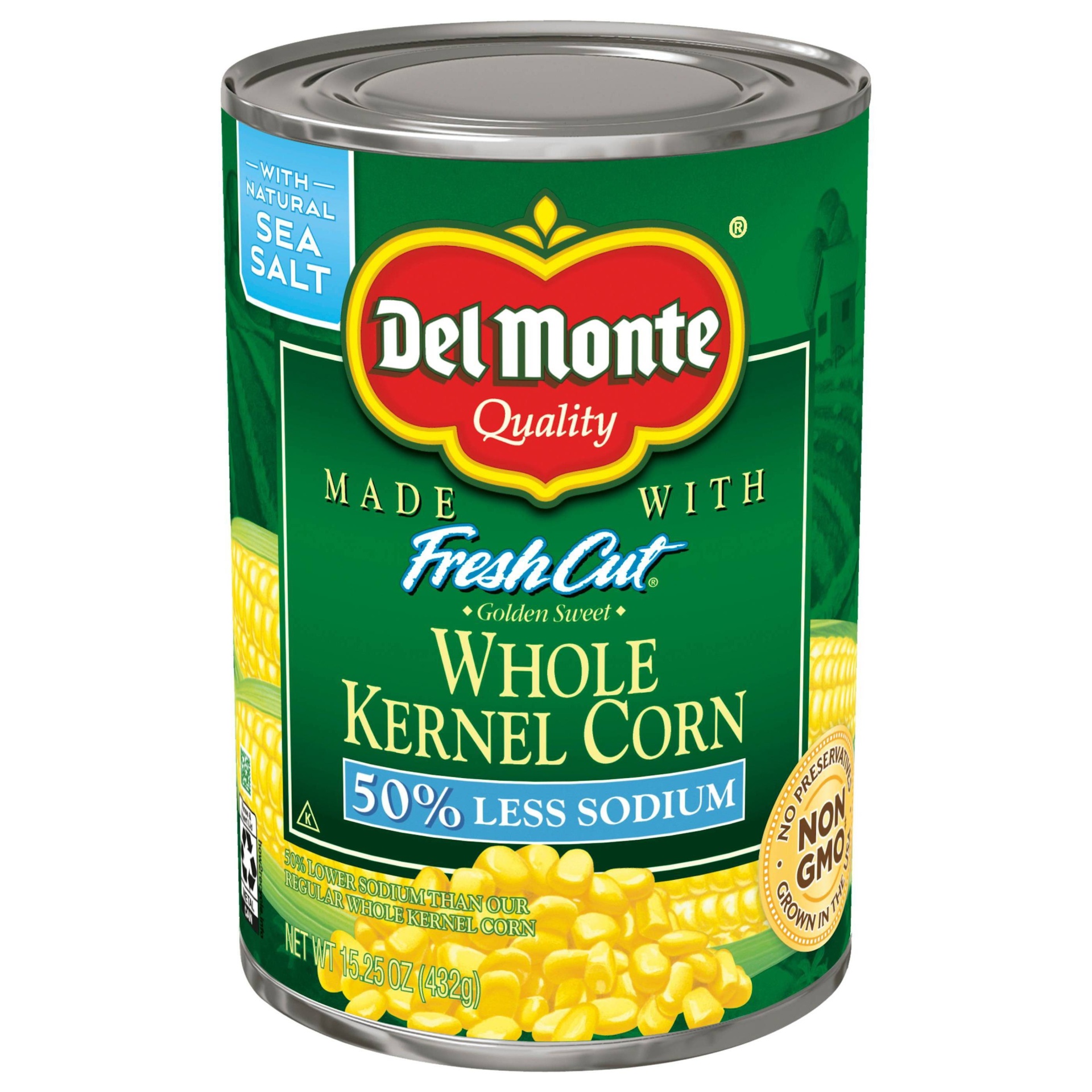 slide 1 of 6, Del Monte Low Salt Whole Kernel Corn, 15.25 oz