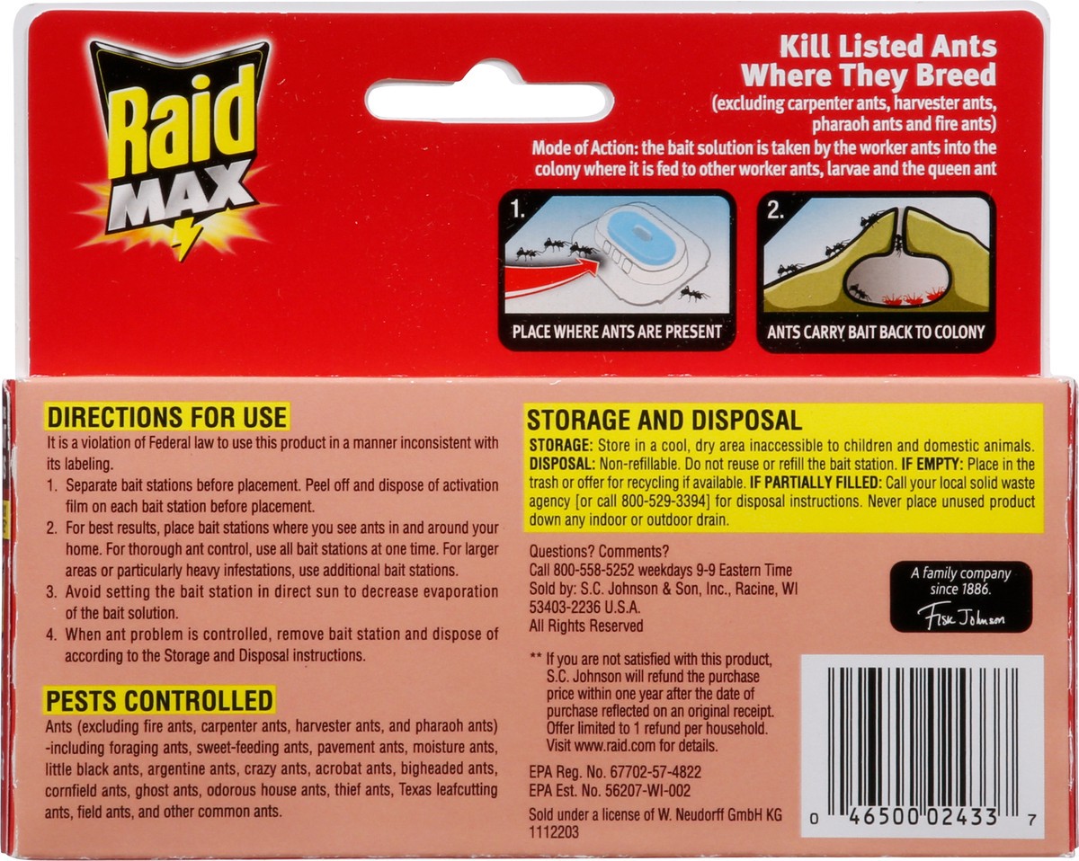 slide 8 of 9, Raid Max Liquid Ant Bait, Outdoor and Indoor Ant Poison Bait Stations for Home, 2 Count. .25 fl. oz. Each Bait Station, 2 ct