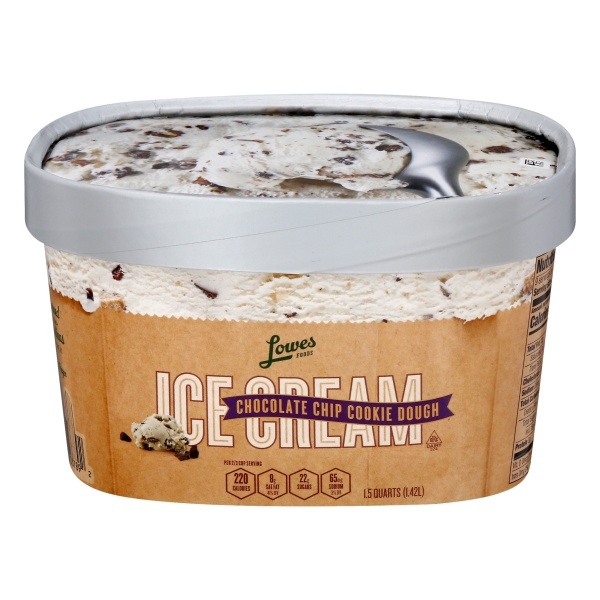 slide 1 of 1, Lowes Foods Ice Cream Premium Chocolate Chip Cookie Dough, 48 oz