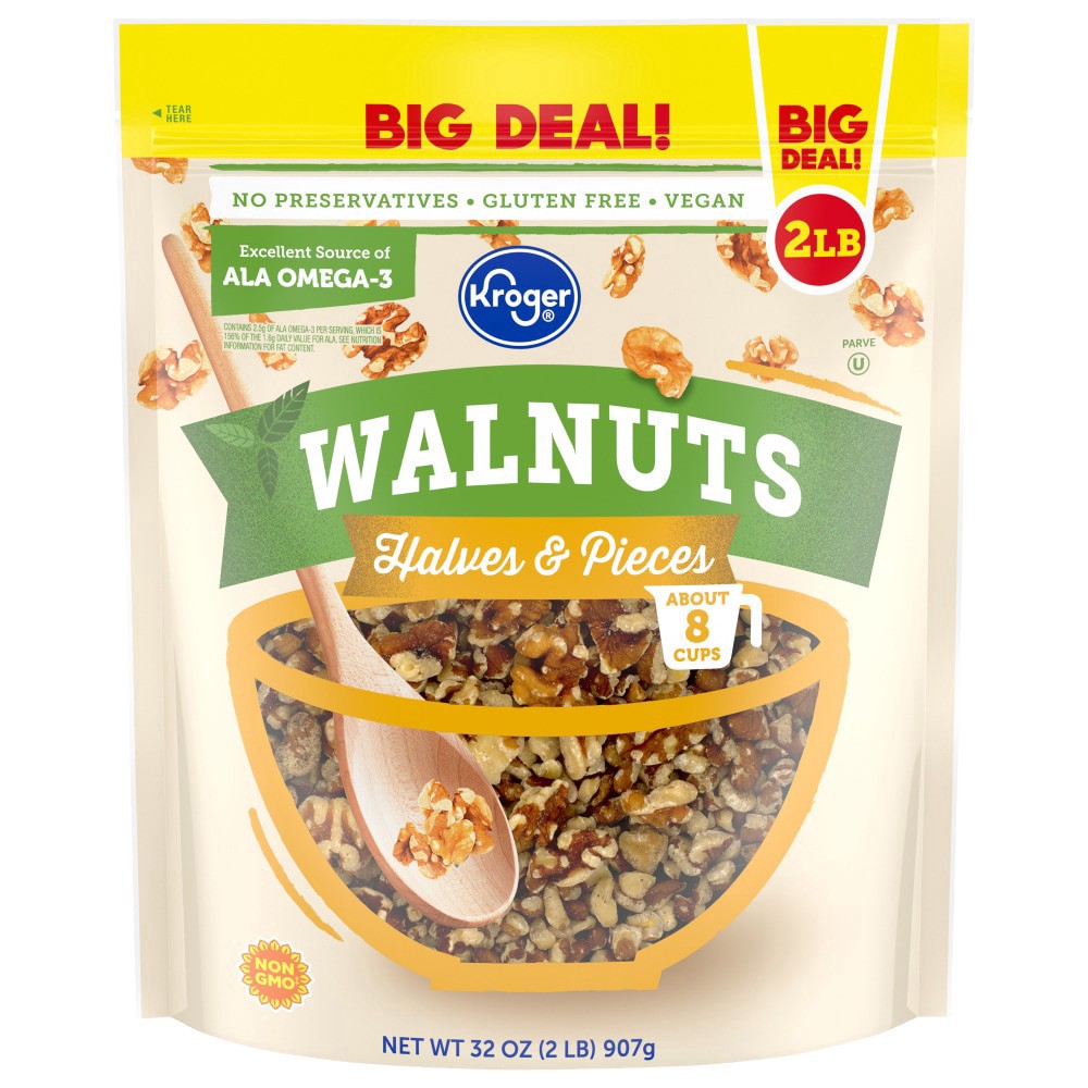 slide 2 of 2, Kroger Walnut Halves & Pieces, 32 oz