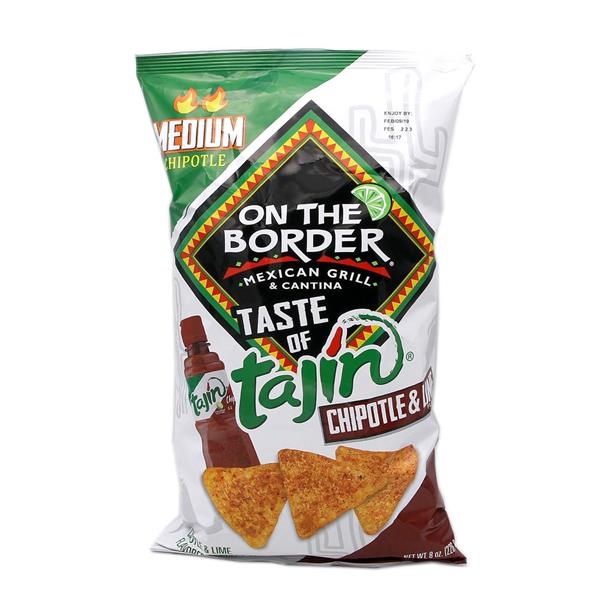 slide 1 of 1, On The Border Tajin Chipotle Tortilla Chip, 8 oz