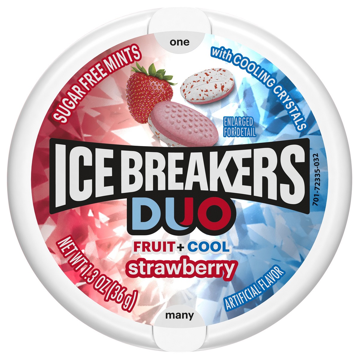 slide 1 of 10, Ice Breakers Duo Fruit Plus Cool Strawberry Sugar Free Mints Tin, 1.3 oz, 1.3 oz