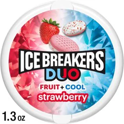 Ice Breakers Duo Fruit Plus Cool Strawberry Sugar Free Mints Tin, 1.3 oz