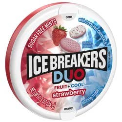 Ice Breakers Duo Fruit Plus Cool Strawberry Sugar Free Mints Tin, 1.3 oz